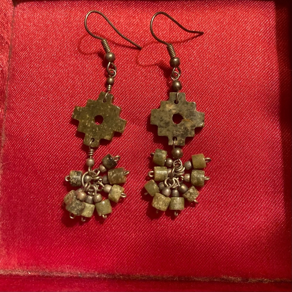Green stone 2” earrings